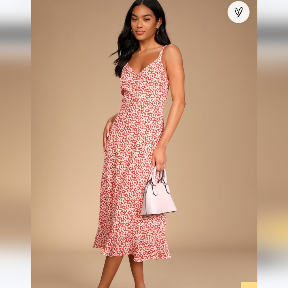 Lulu's Red & White Floral Midi Dress